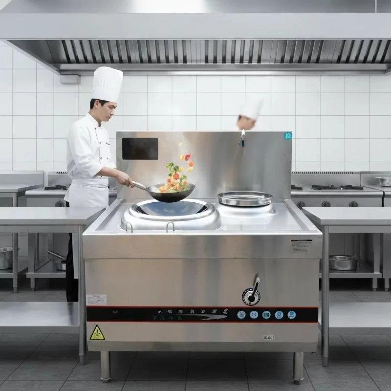 15KW Single Burner Induction Wok Cooker Commercial Electric Stir Fry Stove with Water Tap for Restaurant Kitchen Custom