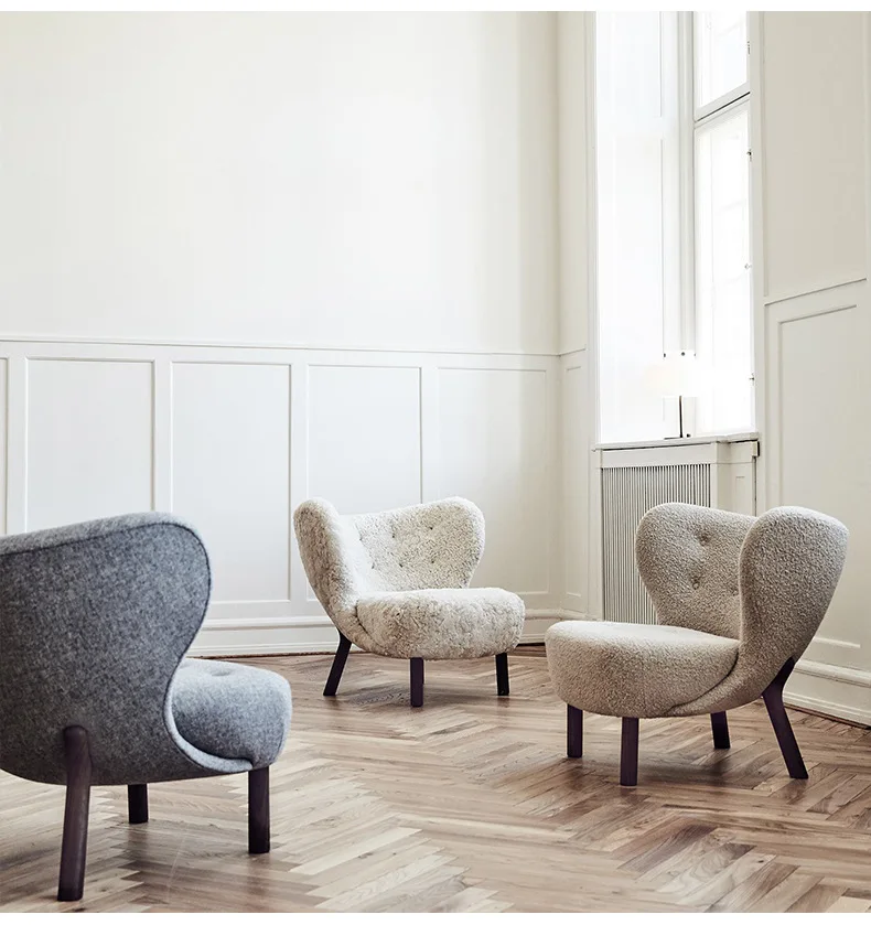 Wełna jagnięca pojedyncza sofa nowoczesny Salon krzesło ergonomiczny Design relaks fotel Salon kosmetyczny luksusowe czekanie krzesło do recepcji