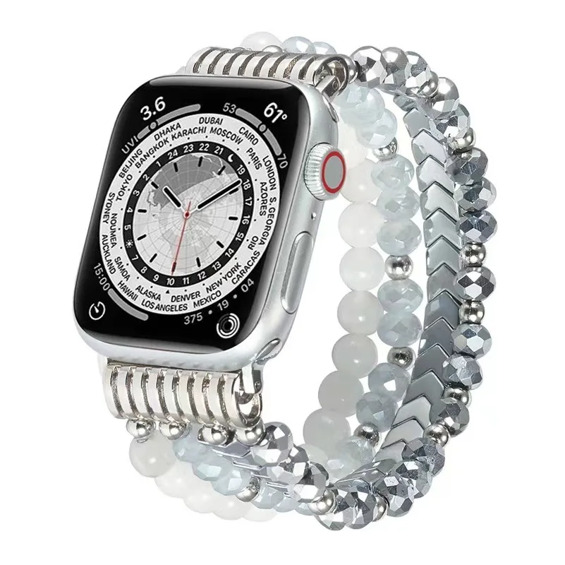 Compatibele Apple Watch-band met kralen 38 40 41 42 44 45 mm voor dames, iWatch-serie SE 9 8 7 6 5 4 3 2 1 handgemaakte elastische band