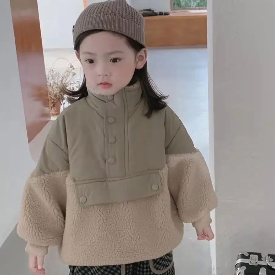 2022 Autumn New Light Luxury Fashion Kids Clothing Kids Loose Sweater Neutral Thickening Warm Jacket BoutiqueClothingSimpleStyle