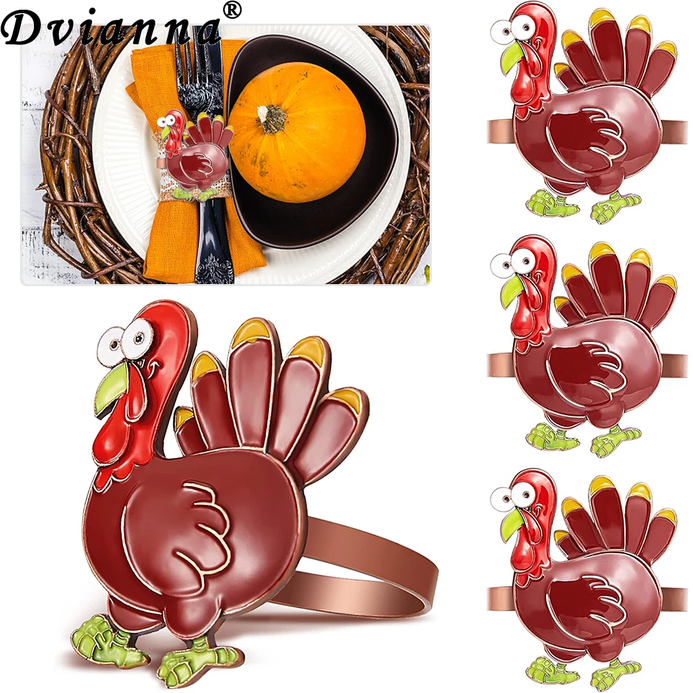 6Pcs Thanksgiving Napkin Rings Turkey Napkin Holders Metal Napkin Buckles for Thanksgiving Halloween Party Dinner Table Decor