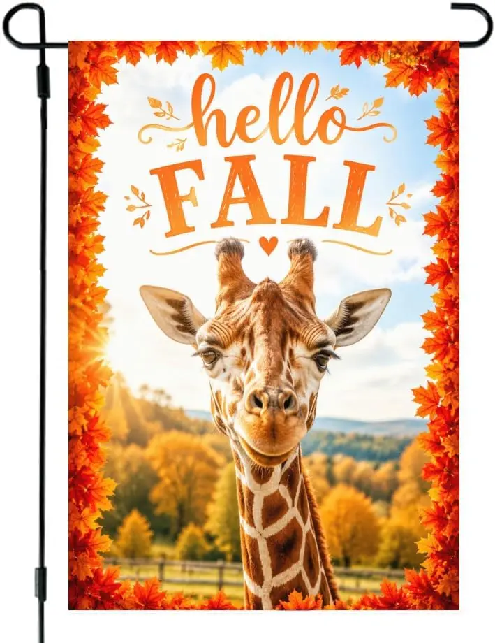 Giraffe Garden Flag Linen 12x18 Inch Double Sided Outdoor Yard Decor Rustic Autumn Giraffe in Forest Meadow Scene Bright Fal aaz