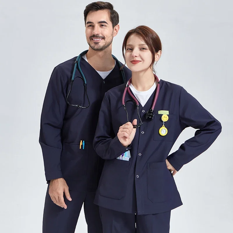 Men Nursing Scrub Jackets Workwear Professionals Women Warm Up Scrubs Jacket Snap Front Ultra Soft Natural Uniforms L2