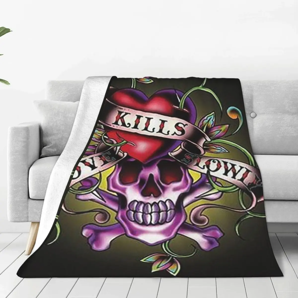 Ed Hardy Love Kills Slowly Blanket Soft Warm Flannel Throw Blanket Plush for Bed Living room Picnic Travel Home Sofa