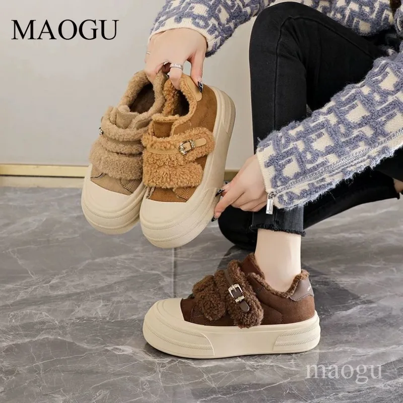 Women Furry Platform Sneakers Autumn Winter Warm Fleece Lined Thick Sole Casual Shoes Plush Female Sneakers Sapato Feminino