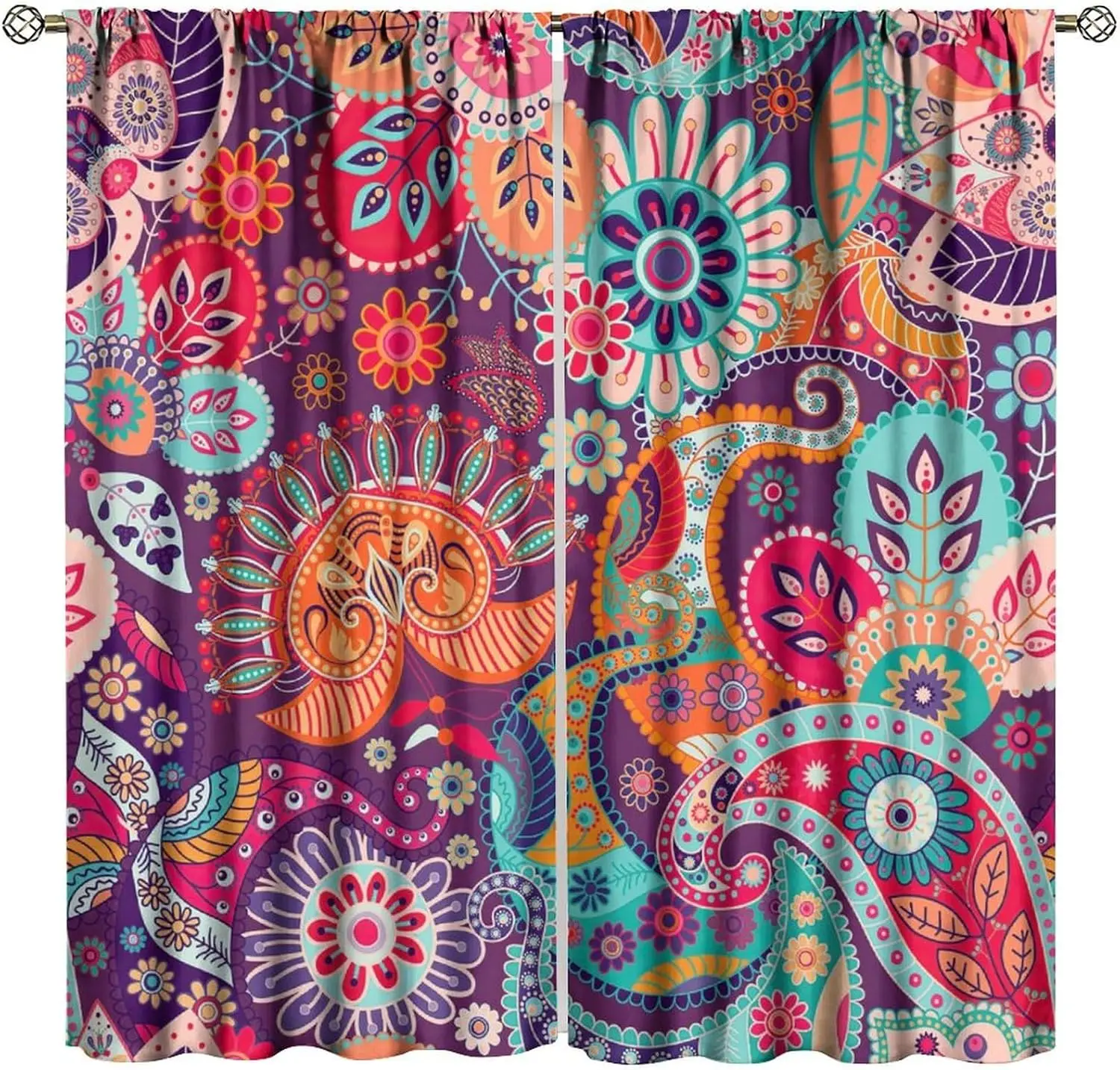 

Пейсли Цветочные затемняющие оконные шторы, винтажные деревенские фермерские шторы в богемном стиле с цветами пейсли, для гостиной