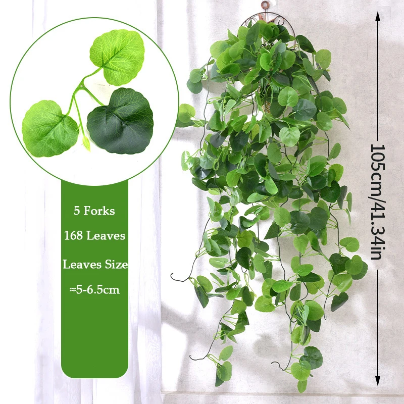 105 cm künstliche Pflanzen Ranken gefälschte grüne Blatt Efeu Kunststoff Wandbehang Faux Scindapsus Crabapple für Hausgarten Hochzeitsdekoration – Detail 5