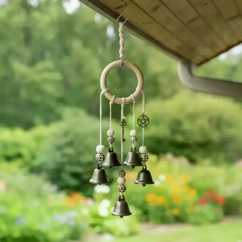 Bohemian Wind Chime With Natural Wooden Hoop And Vintage Metal Bells Perfect For Porch Balcony Boho Style Home Wall Decoration