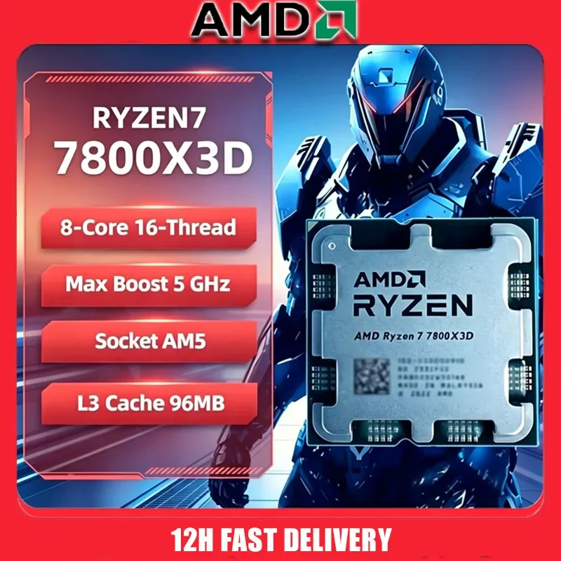 

AMD CPU Ryzen 7 7800X3D New R7 7800X3D 5.0 GHz 8-Core 16-Thread 5NM 96M 100-100000910 Socket AM5 Tray Without cooler