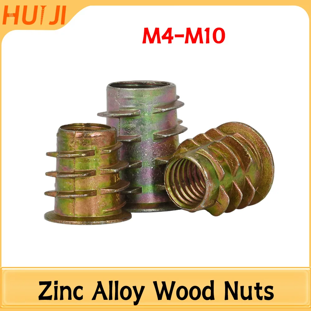 M4 M5 M6 M8 M10 Zinc Alloy Wood Furniture Thread Insert Nut Flange Hex Drive Socket Woodworking Embedded Desk Bed Cabinet Nuts