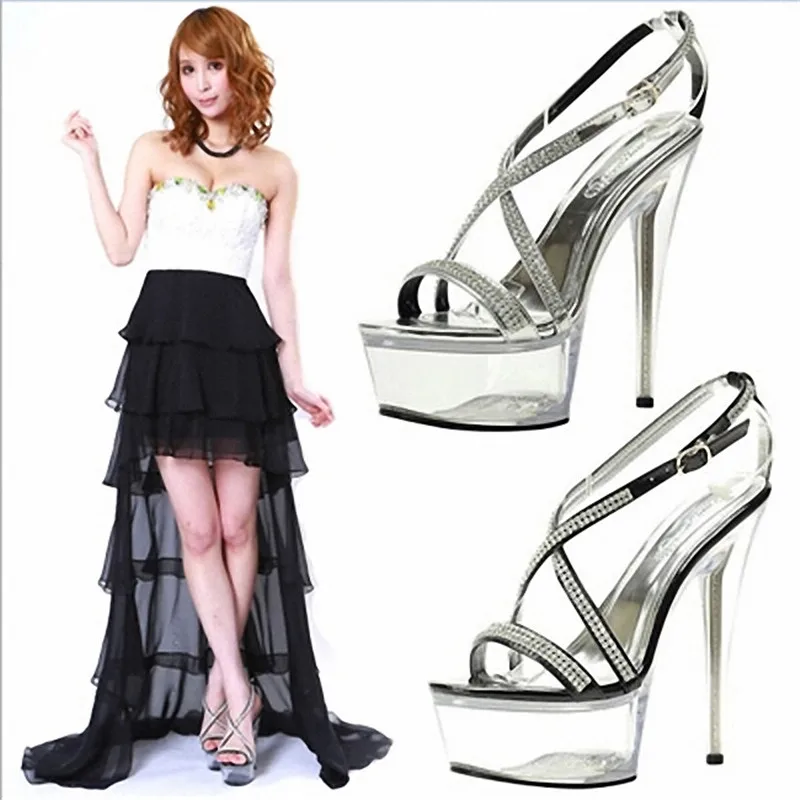 

New fashion 15cm heels, black sequins, pole dancing/performance/banquet wedding dance shoes