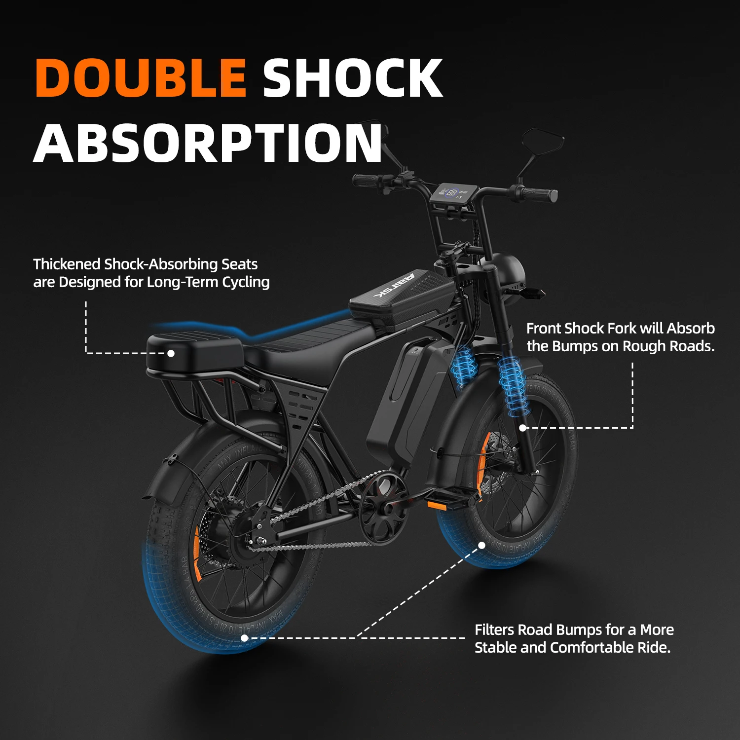 X5 20 Inch Fat Tire All‑Terrain Electric Bike, 1500W Peak Motor, 48V 15AH Removable Battery, Dual Disc Brake Adult E‑Bike for Off‑Road Beach Snow Commuting image 8