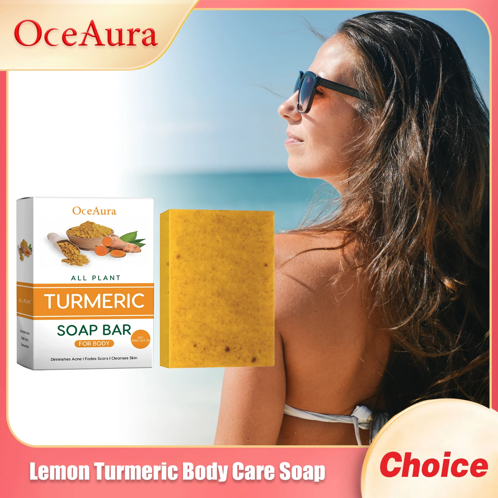 Oceaura الليمون الكركم صابون العناية بالجسم ترطيب جفاف السيطرة على النفط التطهير العميق إزالة تقشير الجلد اشراق الصابون #2