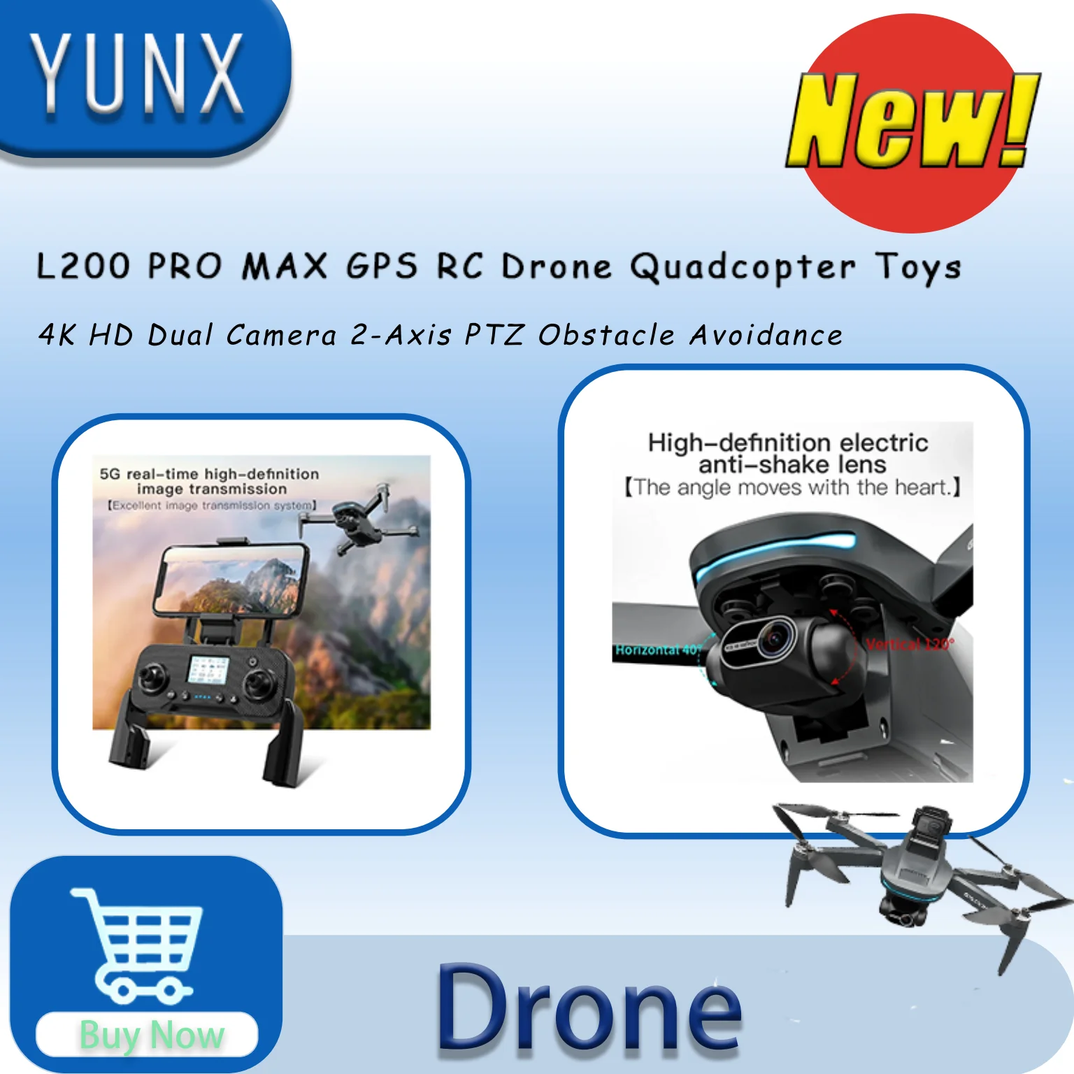 

Дрон L200 PRO MAX 4K с 2-осевой PTZ HD камерой и двойной камерой 360° ° Квадрокоптер с лазерным датчиком для избегания препятствий, бесщеточным двигателем, GPS, 5G Wi-Fi и FPV, игрушка на радиоуправлении