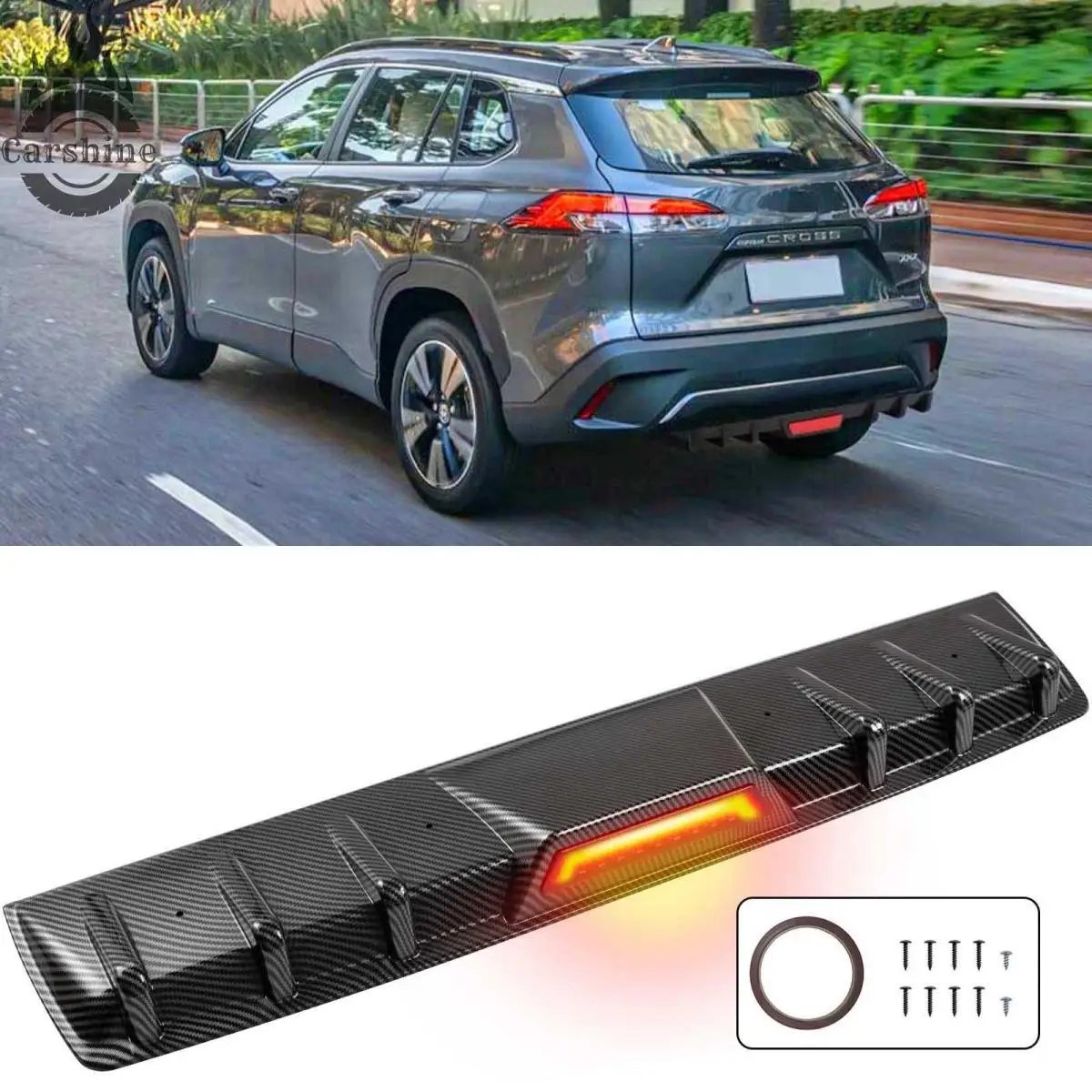 Cross Rear Bumper Diffuser Lip LED Brake Light Carbon Fiber For Toyota Corolla