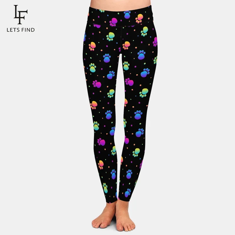 Letsfind Leuke Kleurrijke Hond Poten Print Slanke Vrouwen Leggings Hoge Taille Fitness Pant Casual Legging Voor Vrouwen