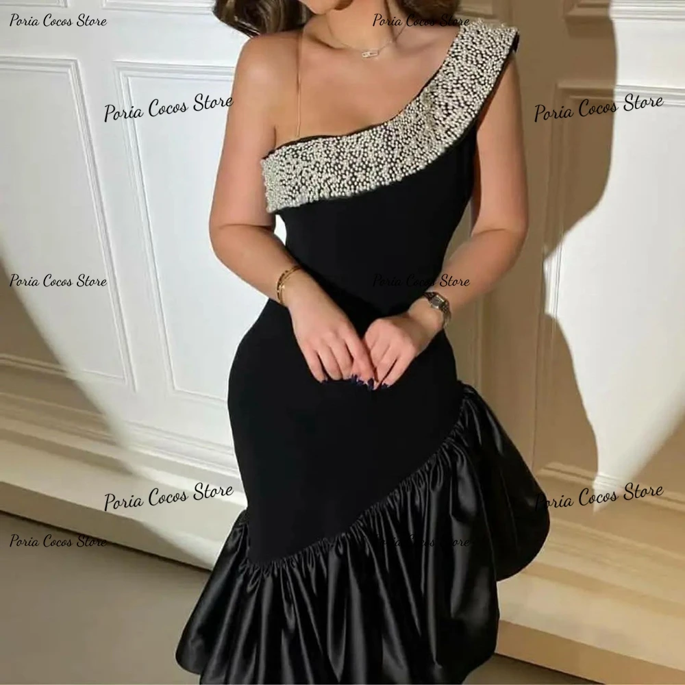 Customized Vintage Black One Shoulder Sleeveless Prom Gown Tulle Patchwork Backless Sheath Party Dress فساتين السهرة 2023 جديده