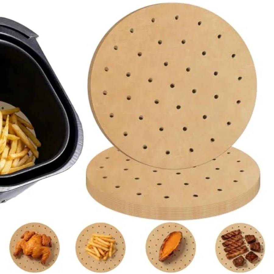 Air Fryer Parchment Paper Liners, 8 Inch Disposable Papers Liner for 3.5-6QT Baking, 100 Pcs Pre-cut Air Fryer Paper, Non-stick
