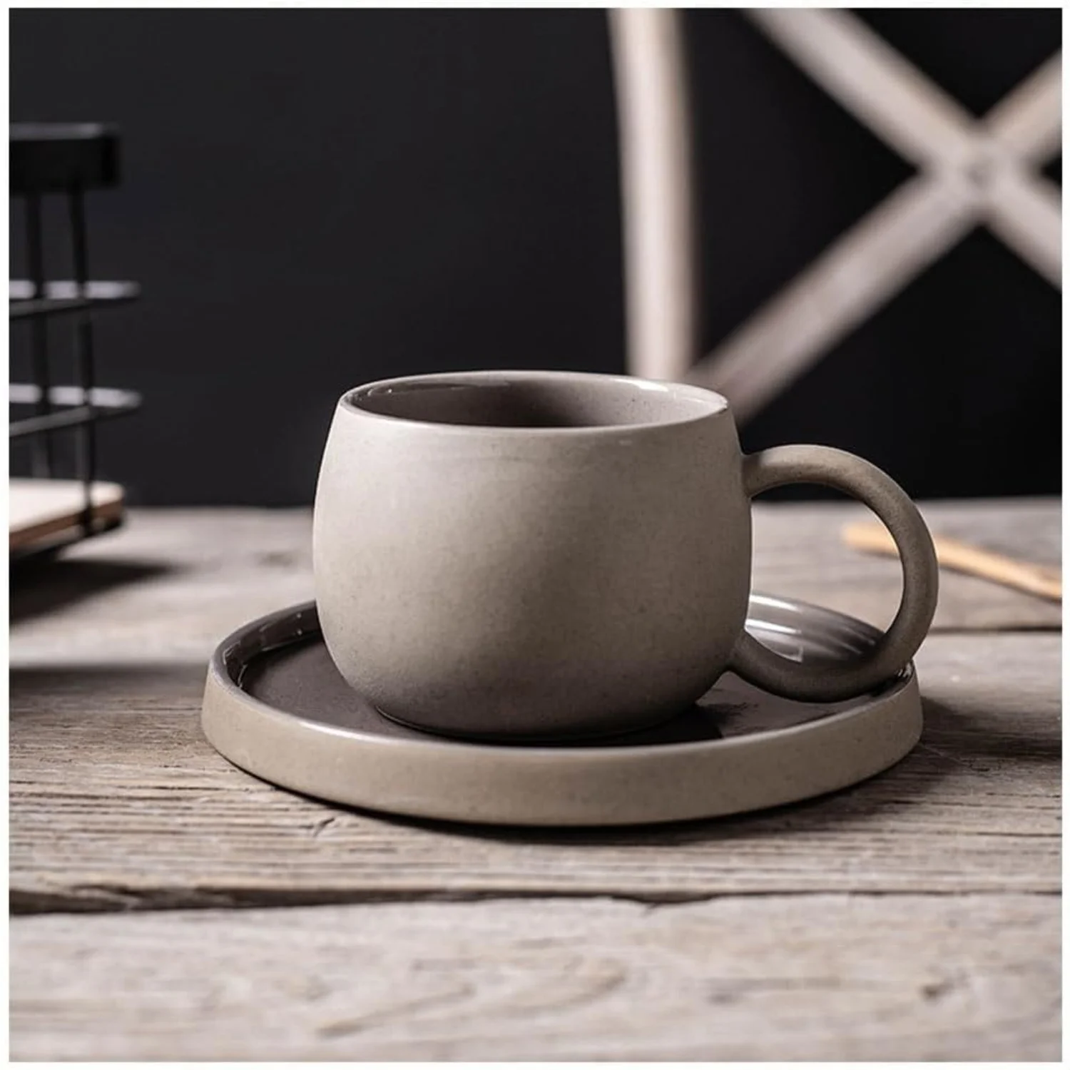 

Vintage Style Coffee Cups and Saucers Set - Creative Ceramic Mug for Office Afternoon Tea, Breakfast, Diner - Milk Cup (Color B)