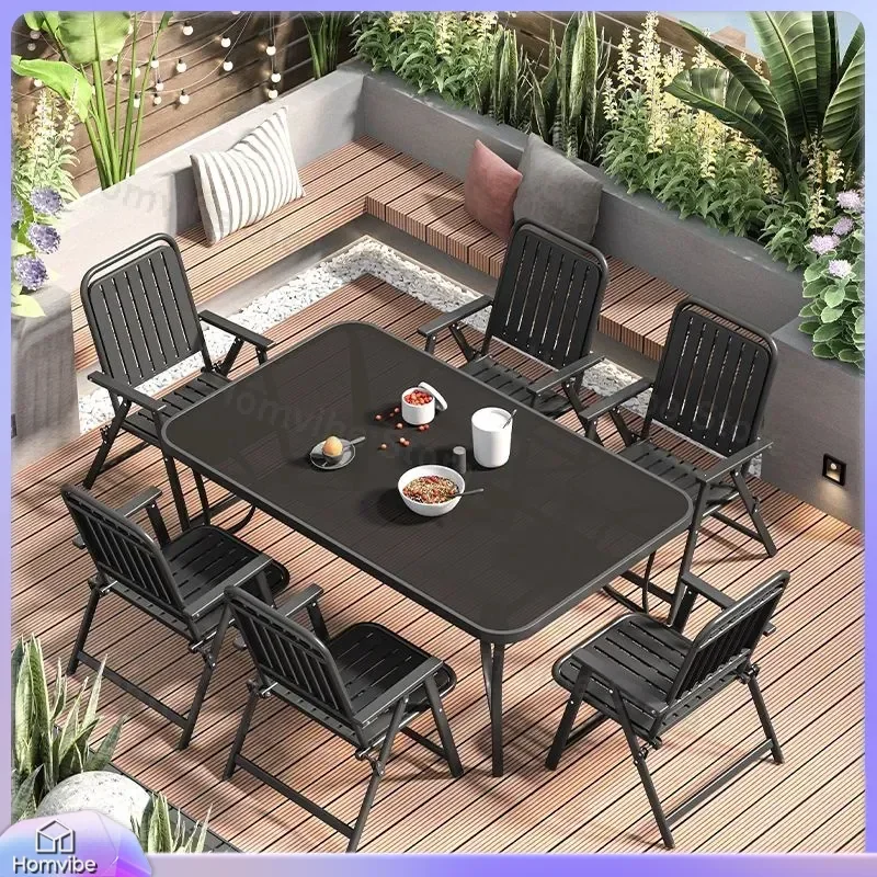 Outdoor Folding Table and Chair Set Tempered Glass Patio Furniture Waterproof Sunproof Durable Balcony Camping Small Coffee
