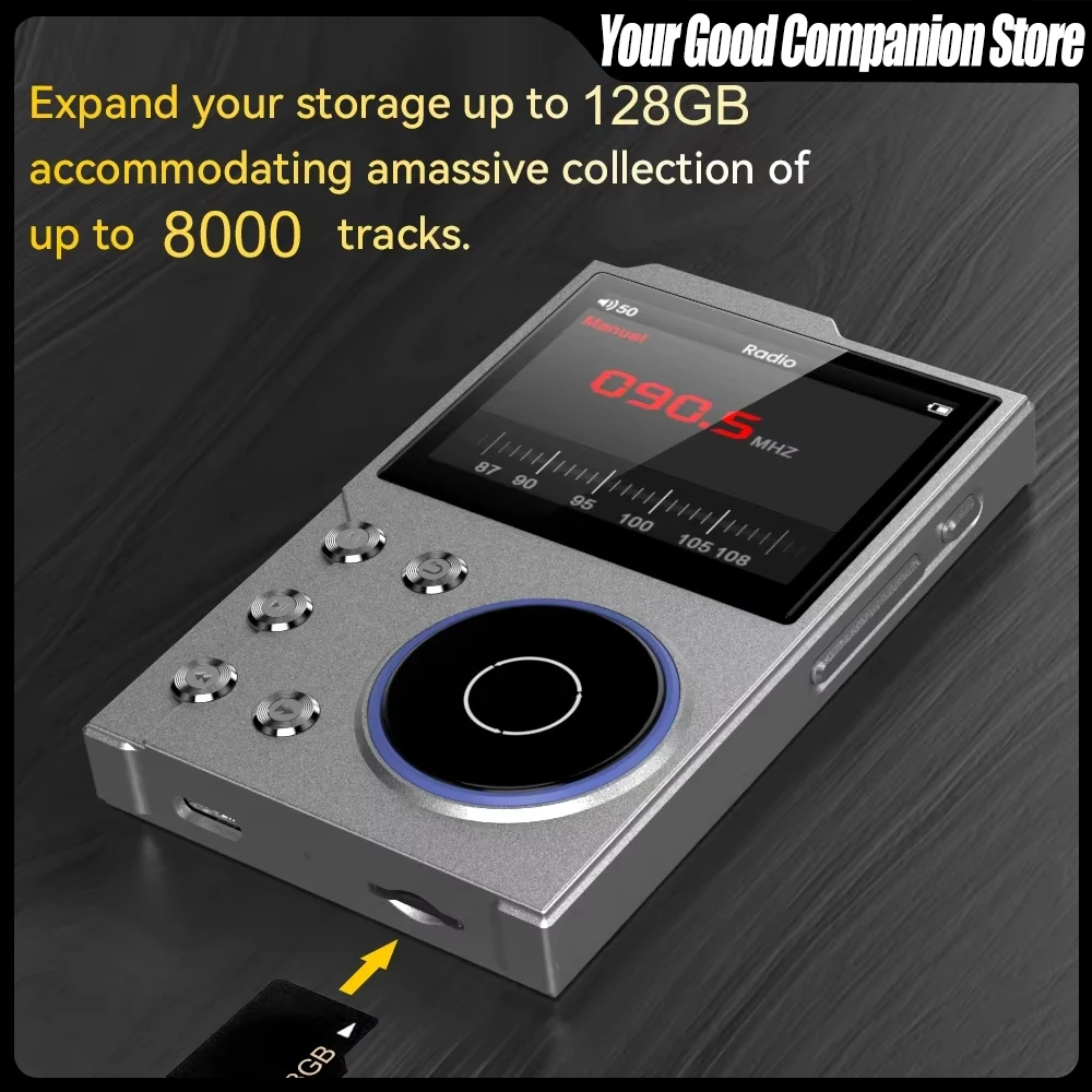 MP3 Player Hi-Fi Lossless Portable Walkman Zinc Alloy Type-C 16GB Built-in Memory Support 256GB TF Card 20 Languages