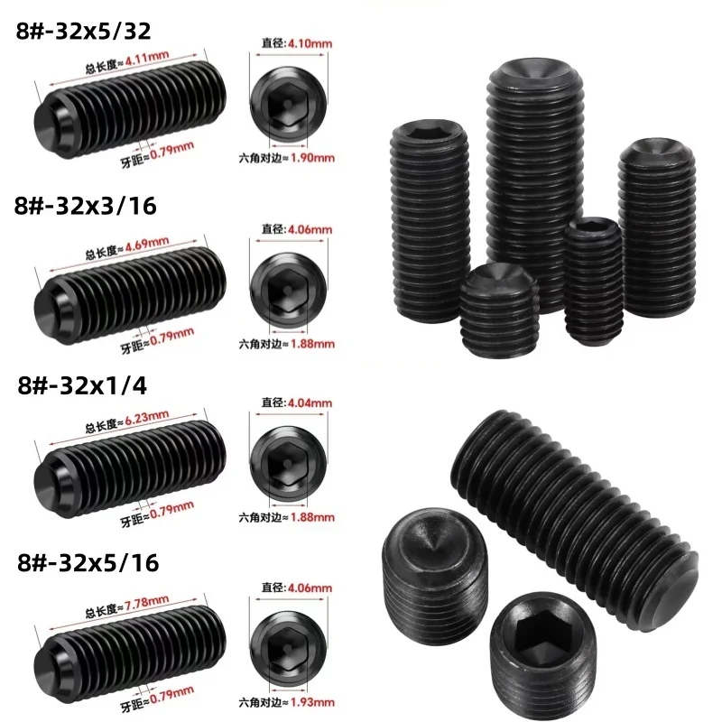 50 Pcs 8#-32 10#-24 10#-32 12.9 Grade Black Carbon Steel American-Style Knurled Cup Head Hex Socket Screw High Strength Durable