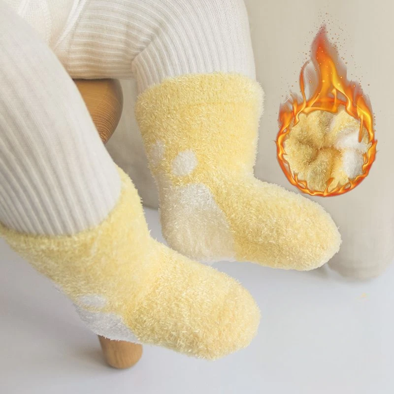 Children's and Baby Plush Socks Made of Cotton for Warmth and Comfort in Autumn and Winter Medium Length Style for Newborns