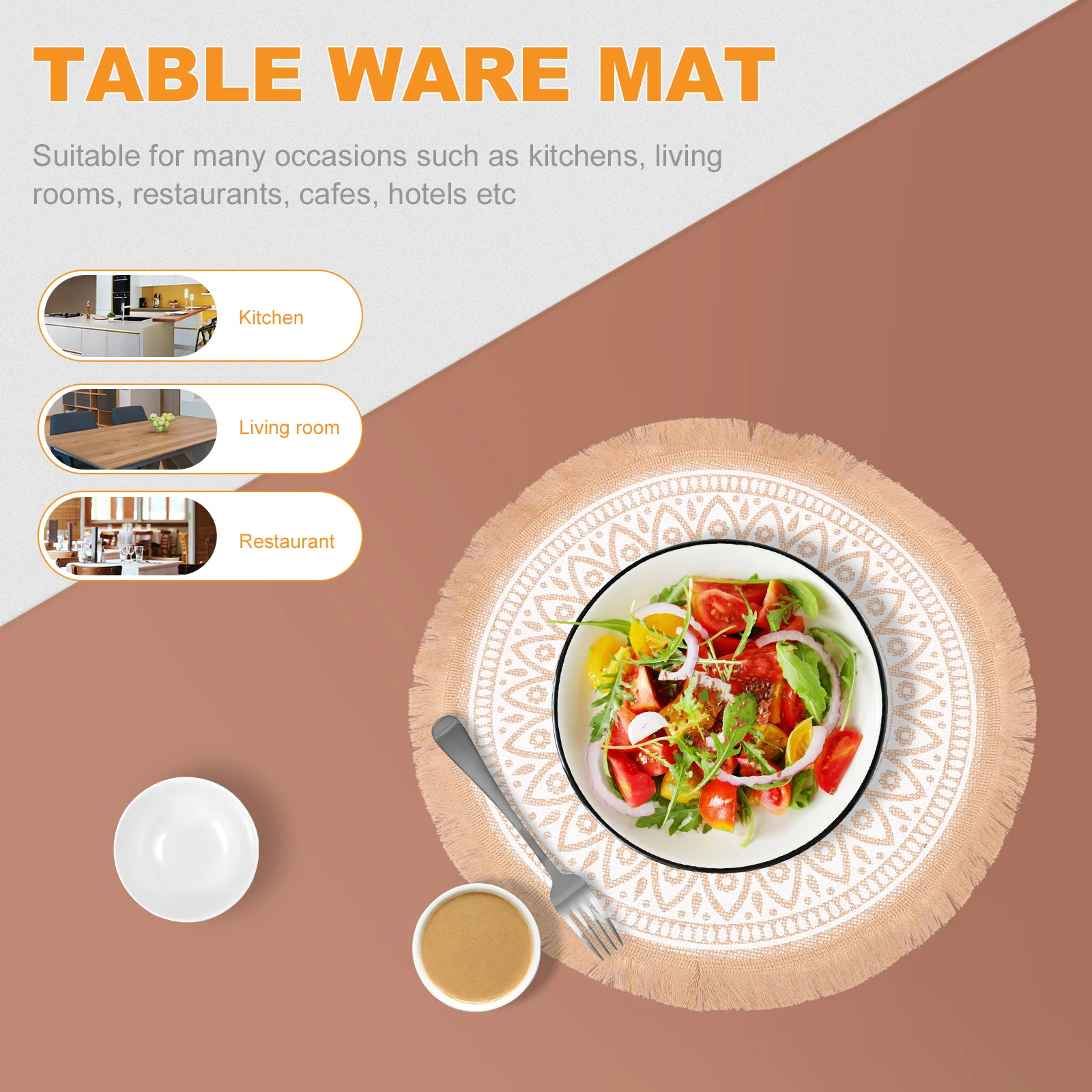 

3Pcs Tassel Round M ala Cup Mats Farmhouse Decor Khaki Dining Table Farmhouse Desktop Decor Accessories