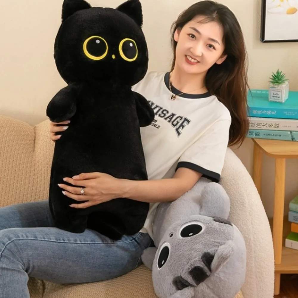 Cartoon Black Siamese Cat Plush Simulation PP Cotton Long Giant Cats Plush Kawaii Fluffy Cat Stuffed Plushie Birthday Gift