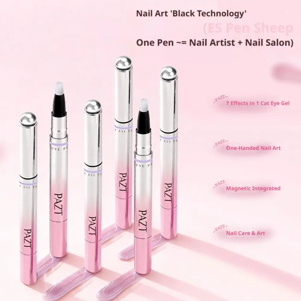 7-in-1 Cat Eye Magnetic Nail Art Pen Multifunctional Gel Polish Pen with Built-in Magnet for Lazy Manicure Beginner Friendly