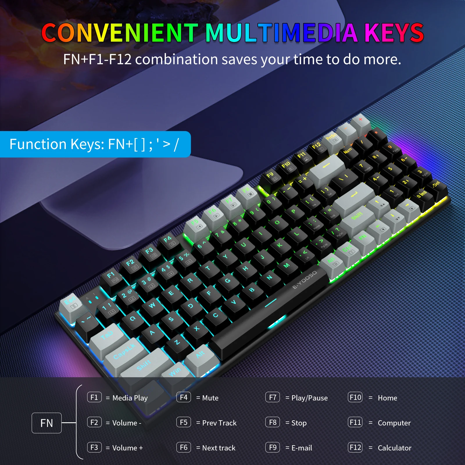 لوحة مفاتيح الألعاب الميكانيكي - مراجعة Gaming Keyboard E Yooso وسعره