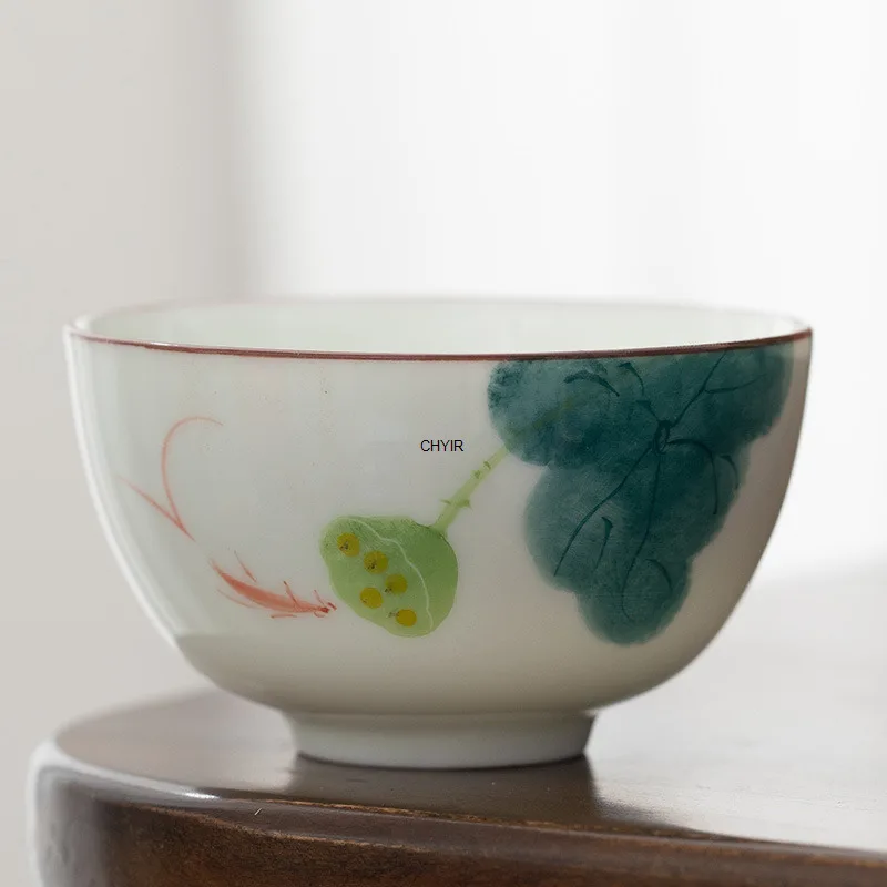 Underglaze Color Pure Hand-painted Sheep Fat Jade Porcelain Kung Fu Tea Cup Master Cup Ceramic Tea Cup Tea Set Tea Bowl Tea Cup