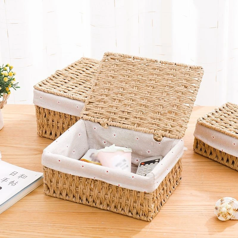 Woven Storage Baskets Organizers Picnic Breakfast Basket Laundry Box Sundries Storage Basket Desktop Cosmetics Snack Storage Box