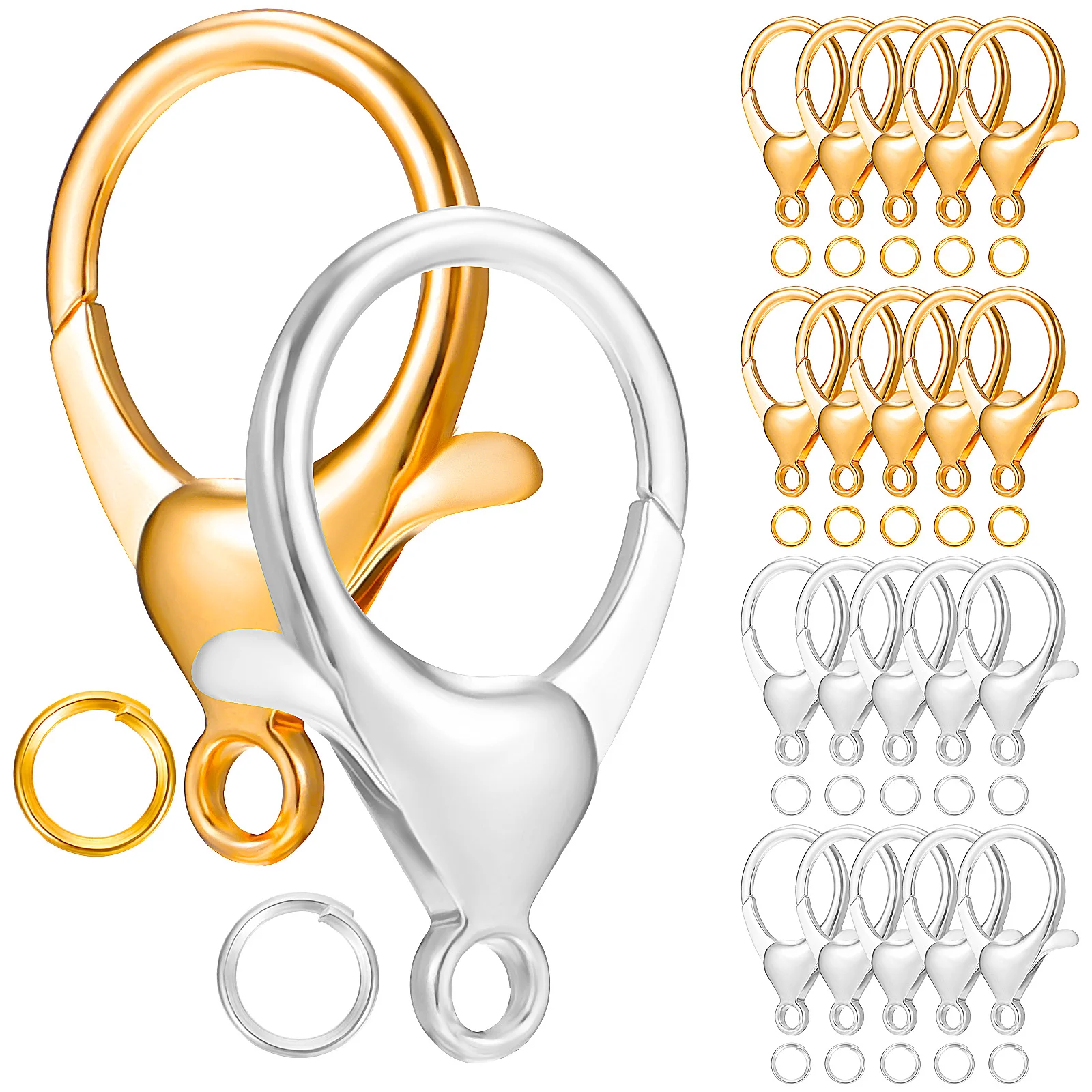 

Jewelry Lobster Clasp 50 Gold and Silver + Closed Ring 100 DIY Opening Rings Accessory Split Necklace Buckles Making Clasps