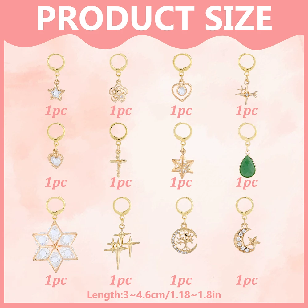 12PCS Gold Shoe Charms Alloy Shoelace Decoration Charms Shoe Clips with Lobster Claw Clasp Heart Star Snowflake Beaded Pendant