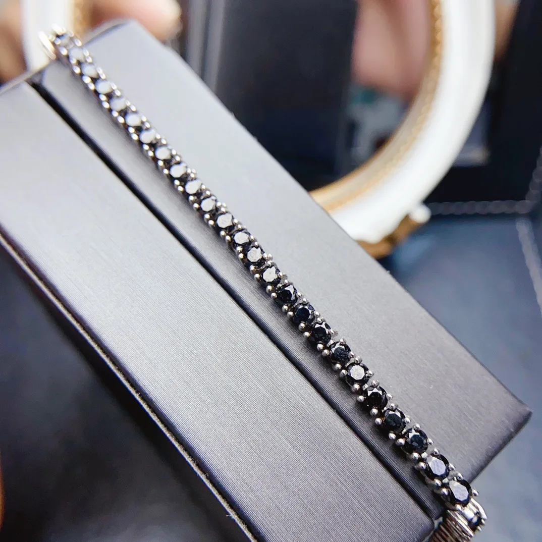 

3*3mm Natural Black Spinel Bracelet, S925 Sterling Silver Fine Jewelry, Elegant Gemstone Chain for Women, Daily Wear Gift