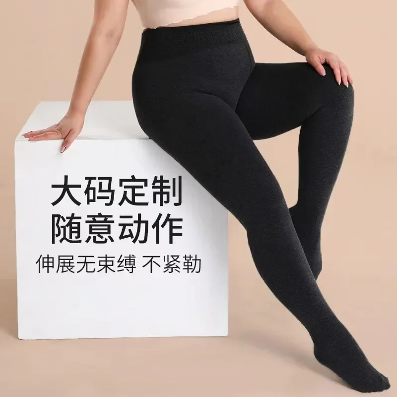 Female Legging Plus Size Fleece Thread Cotton Vertical Stripe Leggings Pantyhose Thermal Big Size Ladies Tights Thick Stockings
