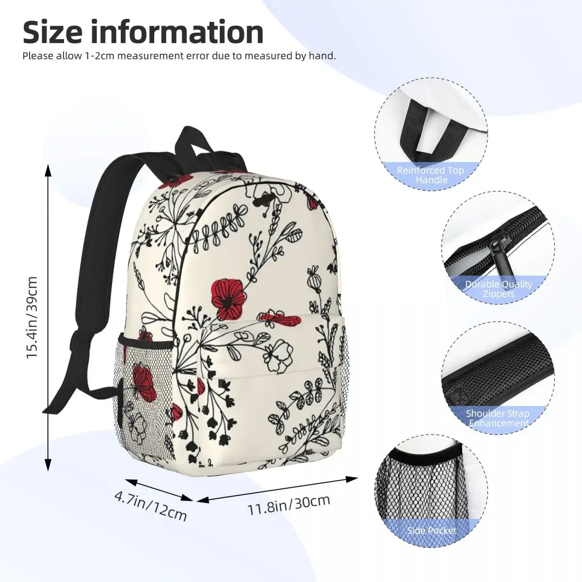 Red Flower Pattern Backpacks Boys Girls Bookbag Cartoon Children School Bags Laptop Rucksack Shoulder Bag Large Capacity