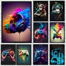 Colorful Gamer Controller Pop Art Canvas Prints Picture For E-sports Room Decoration Wall Gaming Monkey Art Painting Poster Gift