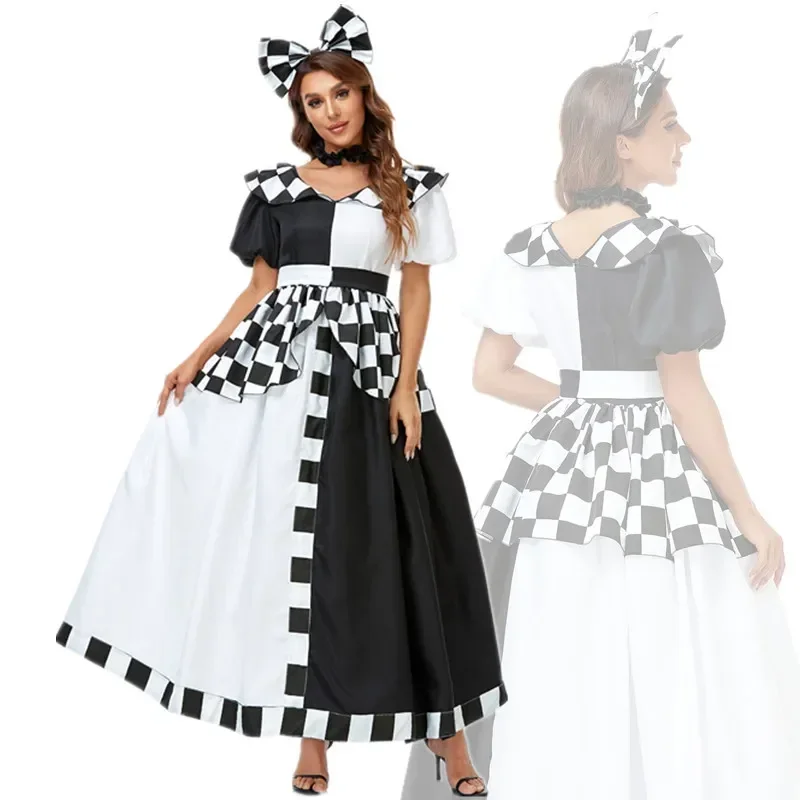 pole-playing-suit-for-halloween-black-and-white-plaid-cosplay-costume-sweet-poker-princess-dress