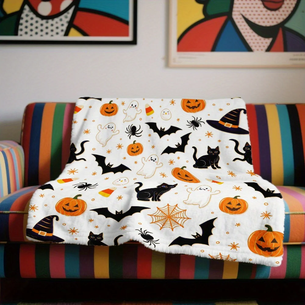 Gothic Ragdoll Lantern Bat Pumpkin Printed Flannel Blanket Warm Soft Cozy Throw Blanket for Couch Bed Living Room Decor
