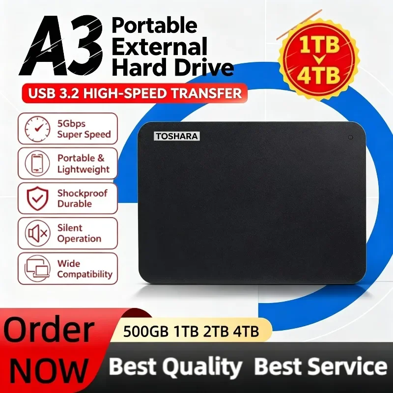 Brand New Portable Hard Drive A3 SSD 500GB 1TB 2TB 4TB SSD Black External Hard Drive USB 3.0 Portable for Gaming Console Office
