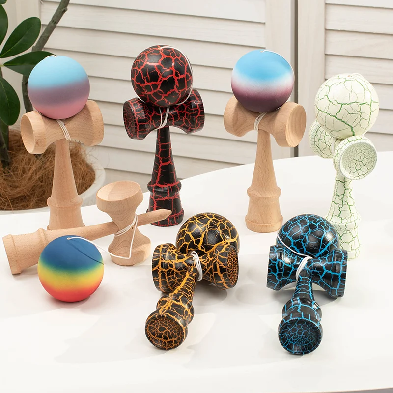 Kendama Wooden Skill Ball with Crackle & Gradient Paint – For Beginners & Pros, 2 Random Colors, Gift Toy