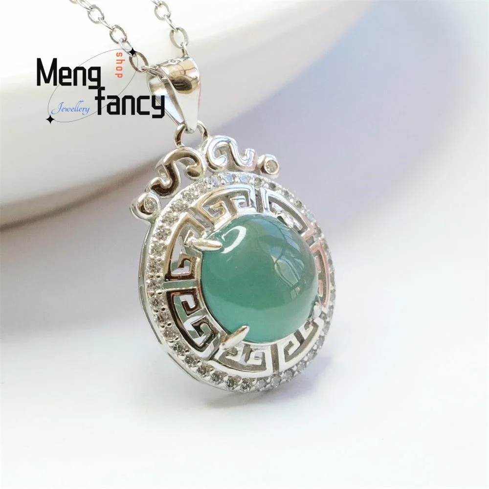 S925 Silver Lnlaid Natural Jadeite Ice Blue Water Peace Buckle Pendant Exquisite Elegant Charm High-grade Luxury Quality Jewelry