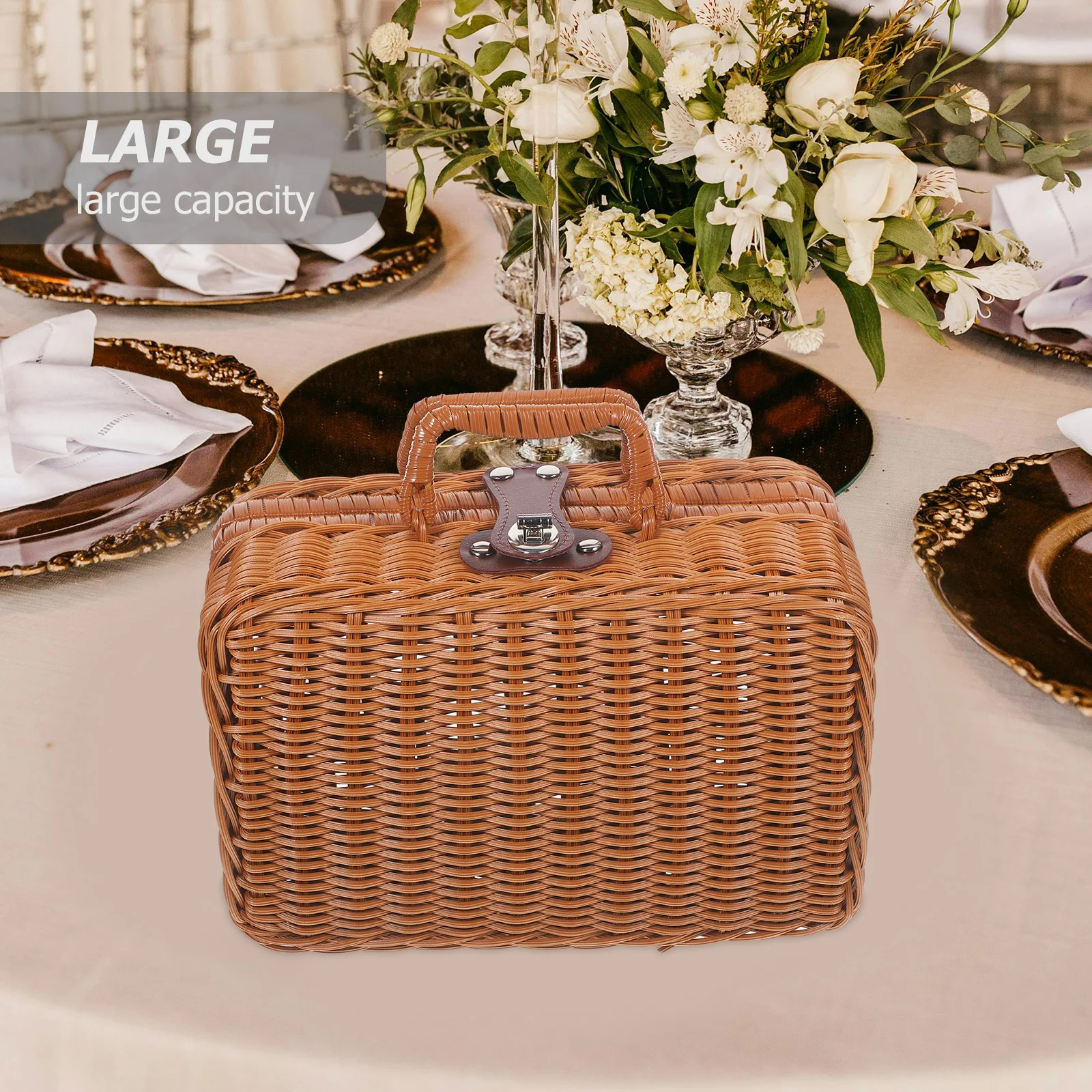 Imitation Rattan Suitcase Woven Simulation Travel Decor Storage Vintage Retro Wicker Picnic Hamper Basket Simulated