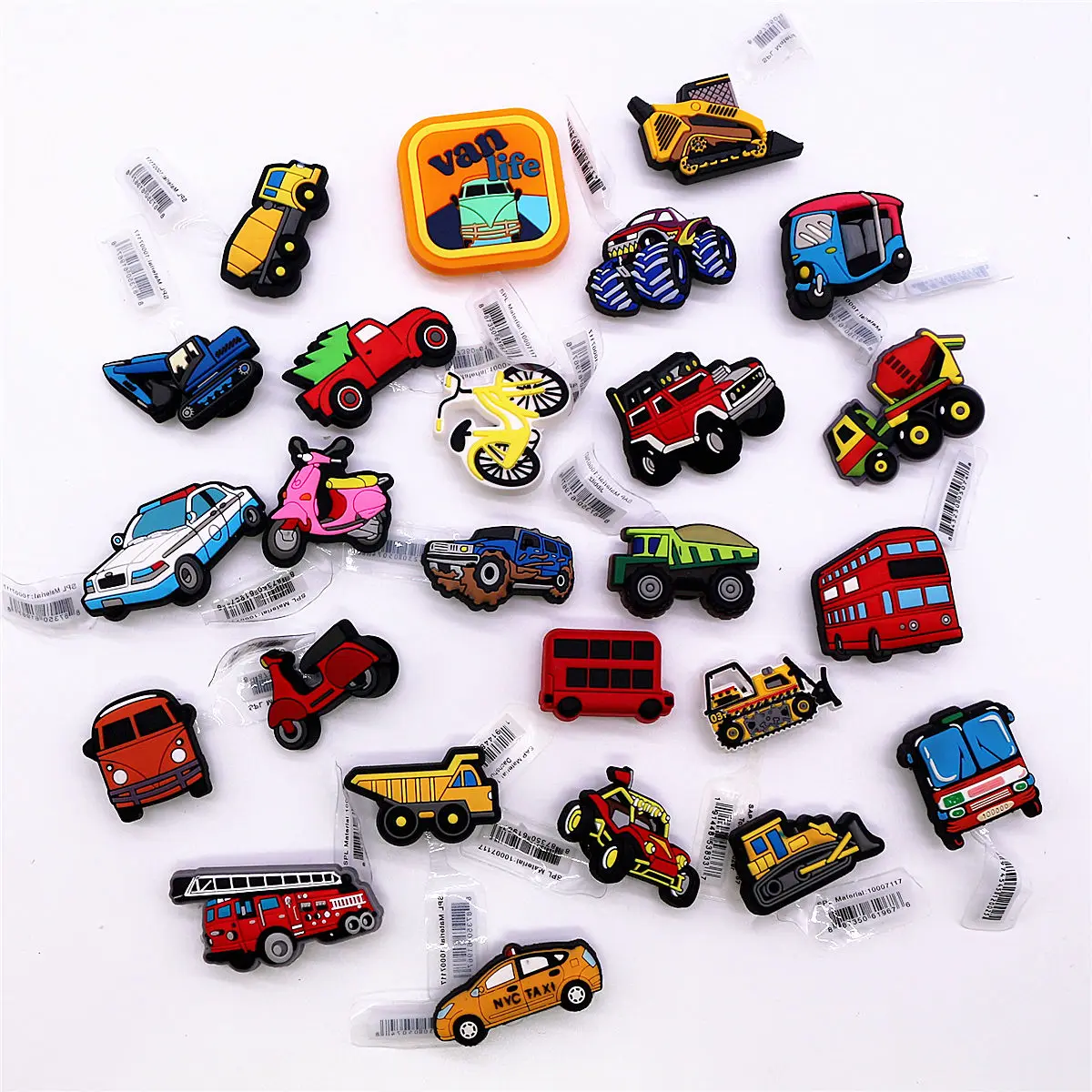 1 Pcs Cartoon Cars PVC Shoe Charms Truck Buses Motorcycle Bike Shapes Shoe Accessories Clog Pin Unisex Shoe Buckle Decorations