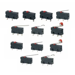 Mini Micro interruptor de límite, NO NC, 3 pines, terminales PCB SPDT 5A, 125V, 250V, 29mm, palanca de arco de rodillo, microinterruptores de empuje de acción a presión, 5 uds.