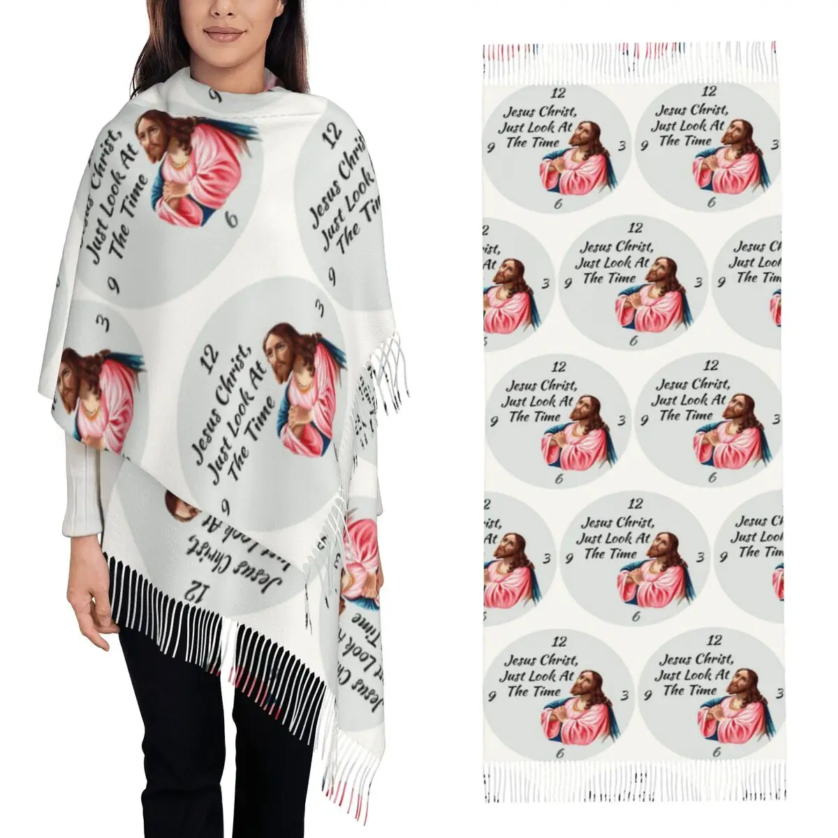 

Шарф с кисточками «Иисус Христос» восмотрите на время, женские мягкие теплые шали и накидки, большая осенне-зимняя шаль
