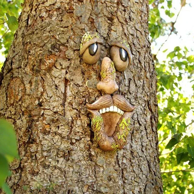 

Glowing tree face abstract tree monster facial features resin statue handicraft Easter outdoor hanging creative home decoration