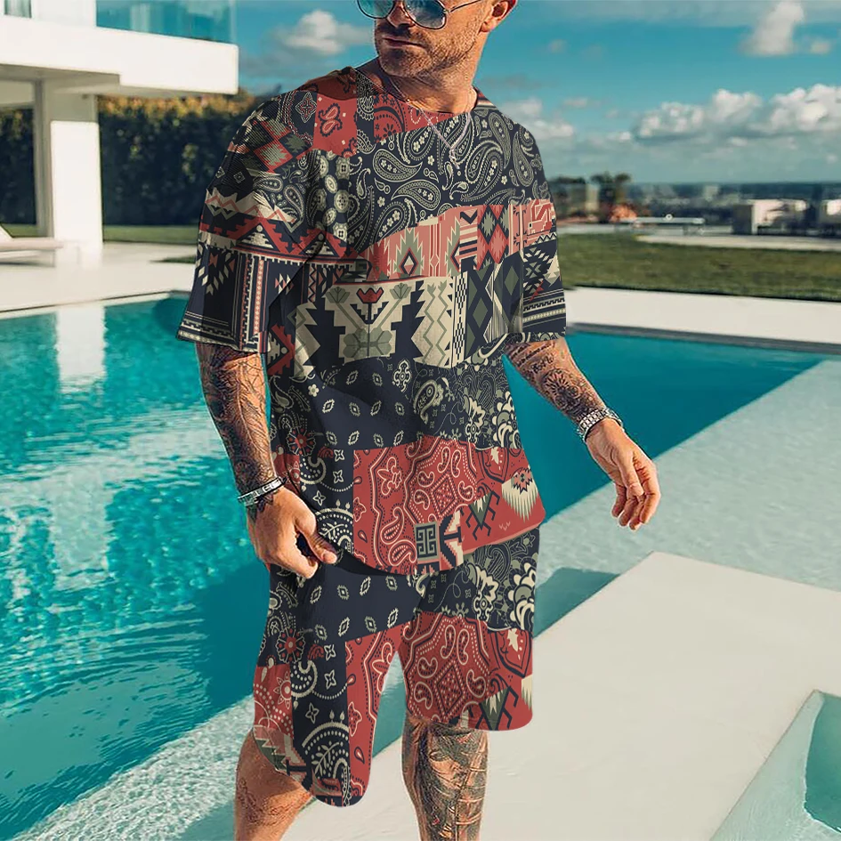 Set di t-shirt oversize da uomo abbinate ai colori estivi per uomo abbigliamento sportivo pantaloni a maniche corte tuta sportiva da spiaggia
